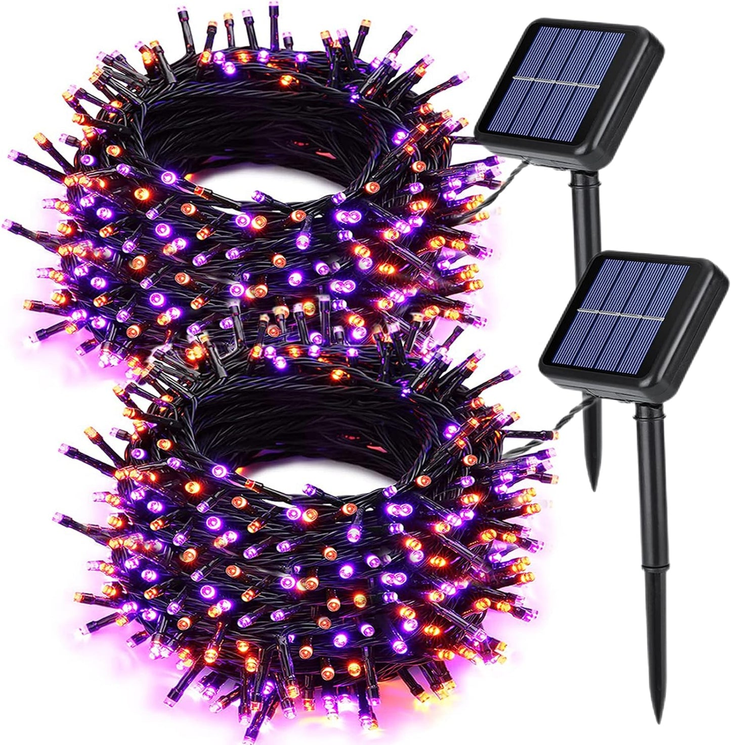 Orange Purple Halloween Solar String Lights 72Ft X 2 Pack 200 LED 8 Modes Waterproof Solar Fairy Lights for Garden, Patio, Fence, Balcony, Outdoors