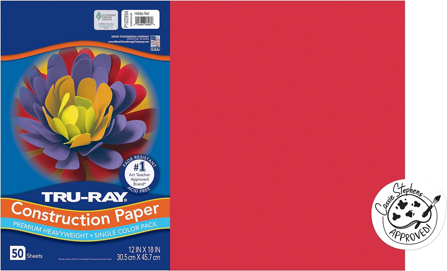 PACON  Sulphite Construction Paper, 12 X 18 Inches, Red, 50 Sheets (102994)