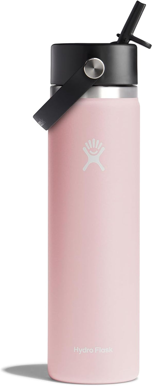 Wide Mouth Vacuum Insulated Stainless Steel Water Bottle with Leakproof Closeable Straw Lid for Cold Water Drinks, Sports, Travel, Car and School