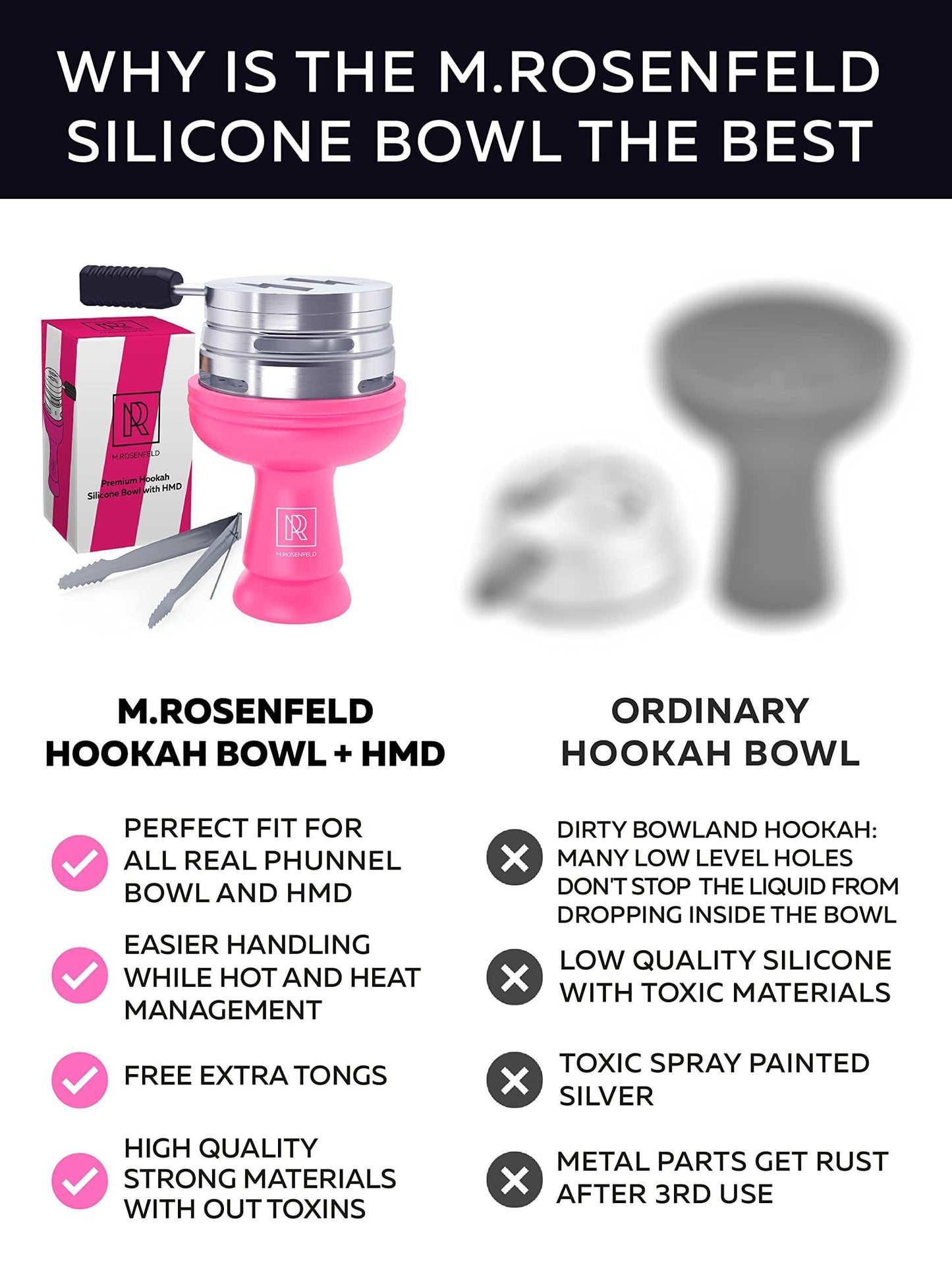 M. ROSENFELD Pink Hookah Bowl Set Silicone – Premium Shisha Bowl Phunnel Hookah