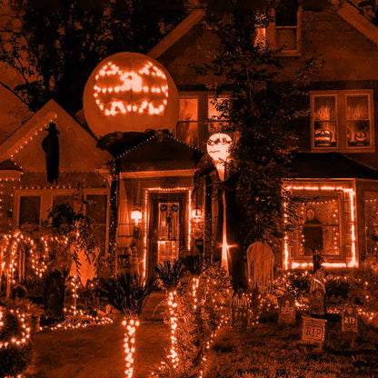 Halloween Lights Outdoor,100Led 5Ftx5Ft Orange Halloween Net Lights with Connectable, Waterproof ,UL Certified and Durable Green Wire Design for Bushes,Shrubs,Halloween Decorations Outdoor(Orange)