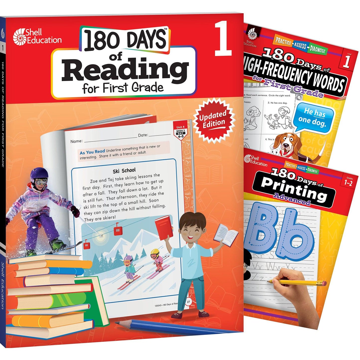 180 Days Reading, High-Frequency Words, & Printing Grade 1: 3-Book Set - Loomini