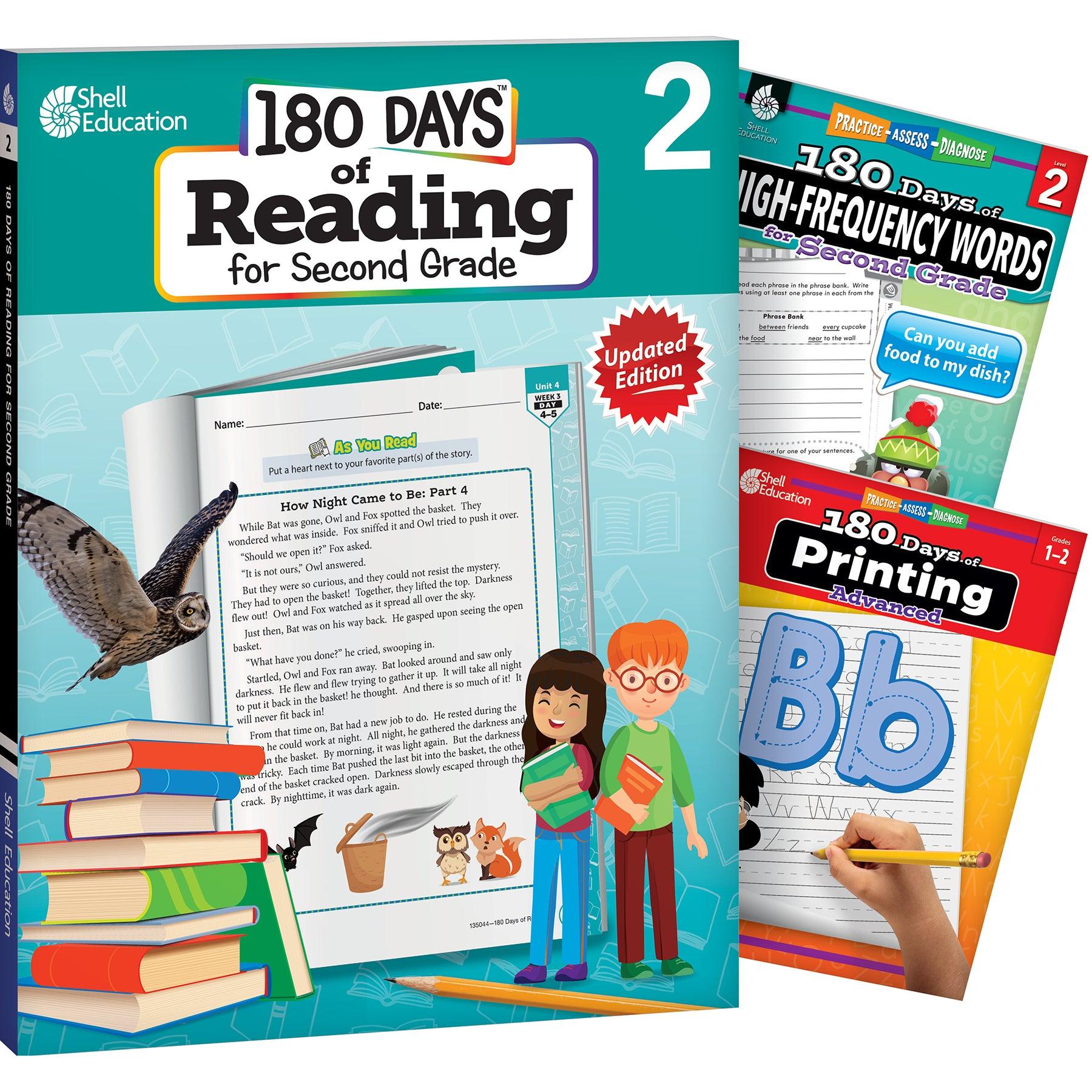 180 Days Reading, High-Frequency Words, & Printing Grade 2: 3-Book Set - Loomini