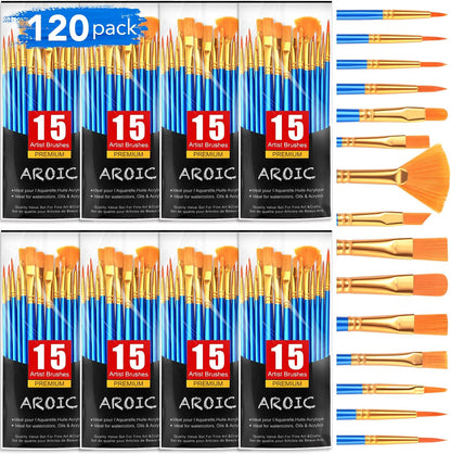 Acrylic Paint Brush Set, 15 Pcs Nylon Hair Paint Brushes for All Purpose Oil Watercolor Face Body Rock Painting Artist, Small Paint Brush Kits for Kids Adult Drawing