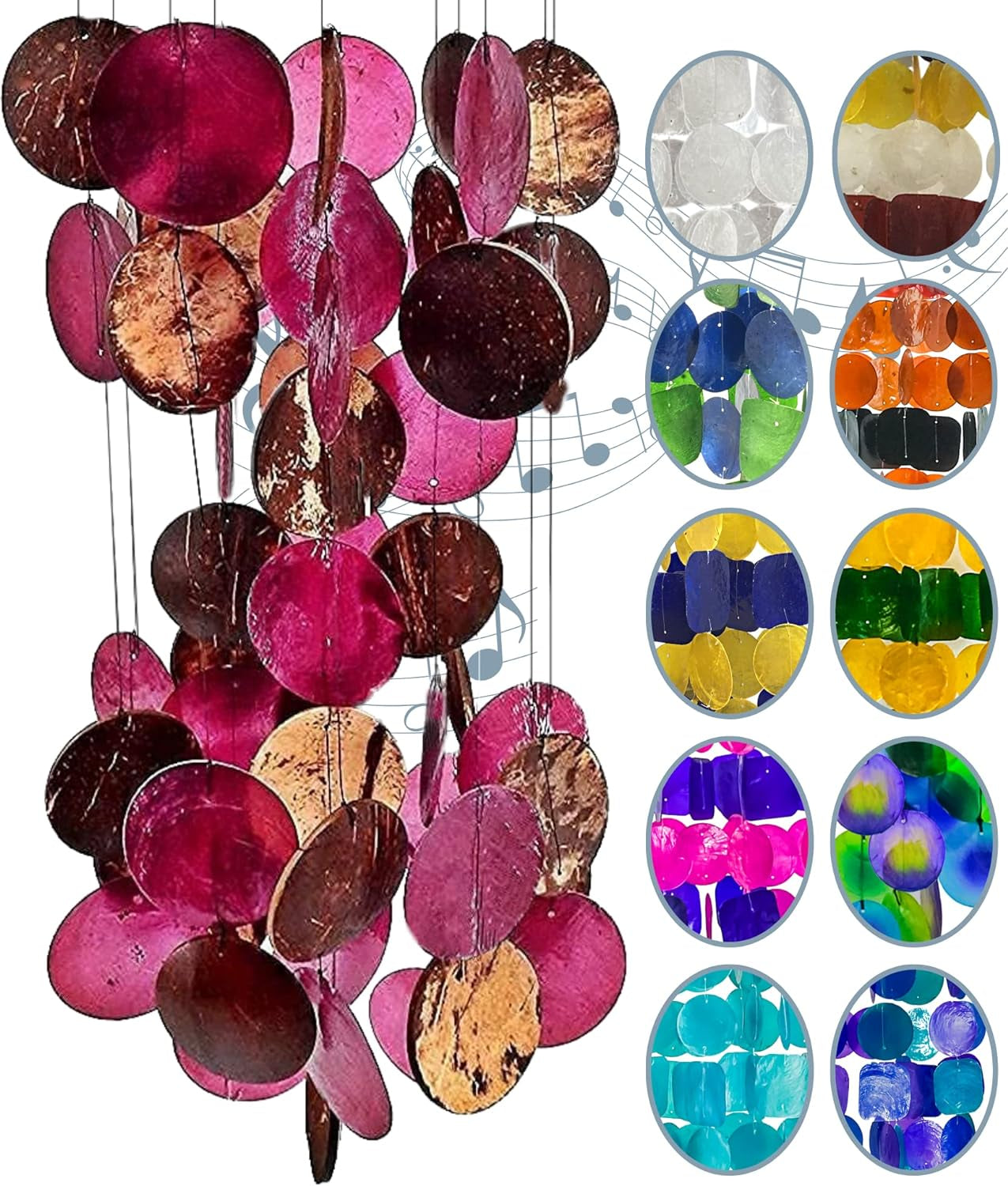 Capiz Wind Chimes Rainbow Sea Glass Shells Large outside Windchimes Home Decor Outdoor Garden Patio Yard Lawn Unique Gifts for Mom Grandma Woman Sympathy Memorial Remembrance