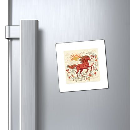 Galloping Horse Sunrise | Fire Horse Lunar New Year Magnet | Lunar New Year Family & Teacher Gift | Red Gold Paper-Cut Style