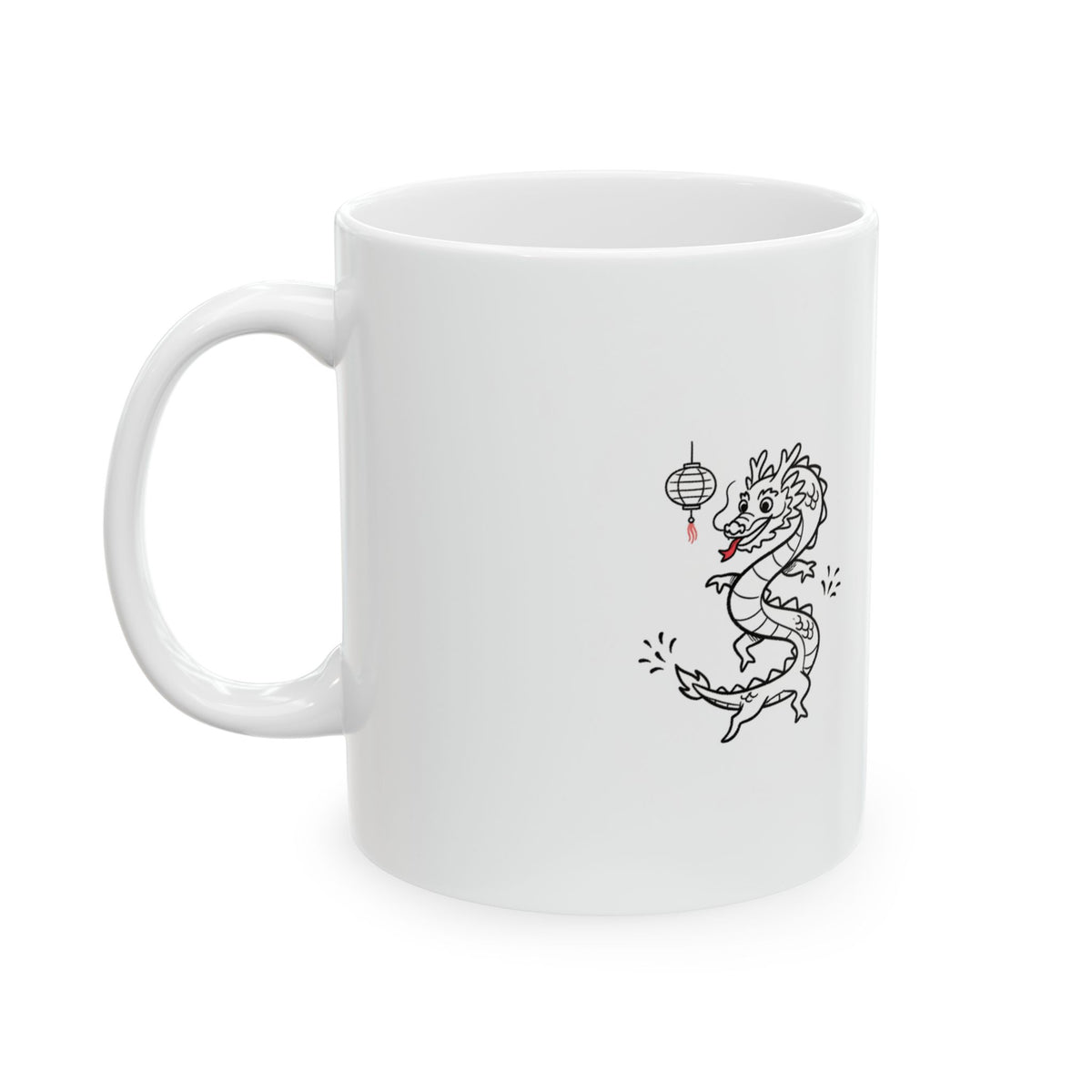 Dragon Dance Papercut Art | 11oz Ceramic Coffee Mug, Colorful Festival Cup | Lunar New Year Gift for Family & Friends | Chicken Scratch Irony