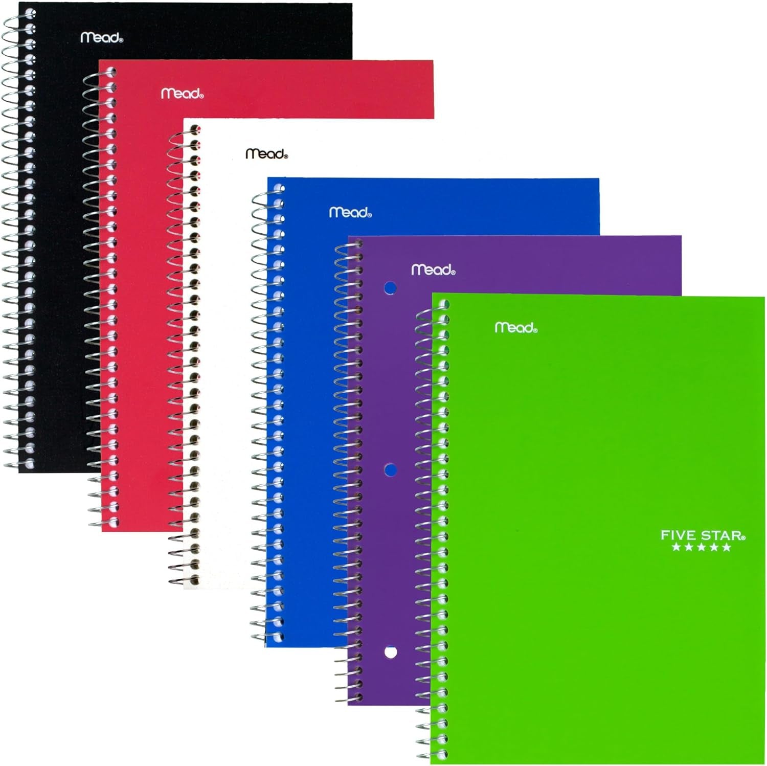 Spiral Notebook, 2 Subject, College Ruled Paper, 100 Sheets, 9-1/2" X 6", Color Selected for You, 1 Count (06180)