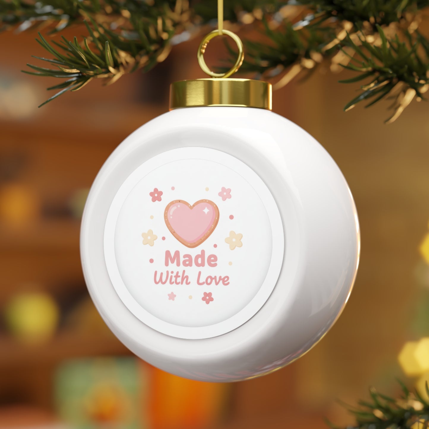 Christmas Ball Ornament Made With Love - Glossy Ceramic Personalized