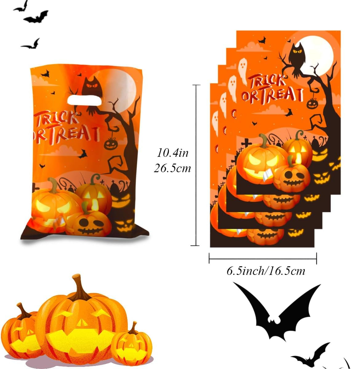 6.5''X10.5'' Halloween Cellophane Treat Bags with Handle, Halloween Trick or Treat 50 Pack Goodie Bags Halloween Candy Goody Bags for Halloween Decorations Party