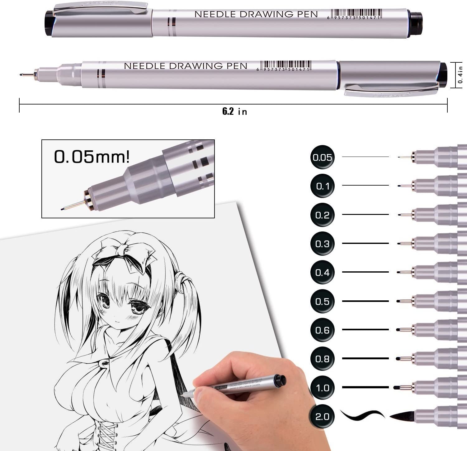 Micro-Pen Fineliner Ink Pens, 10 Size Black Micro Fine Point Drawing Pens Waterproof Archival Ink Multiliner Pens for Artist Illustration, Sketching, Technical Drawing, Anime, Manga