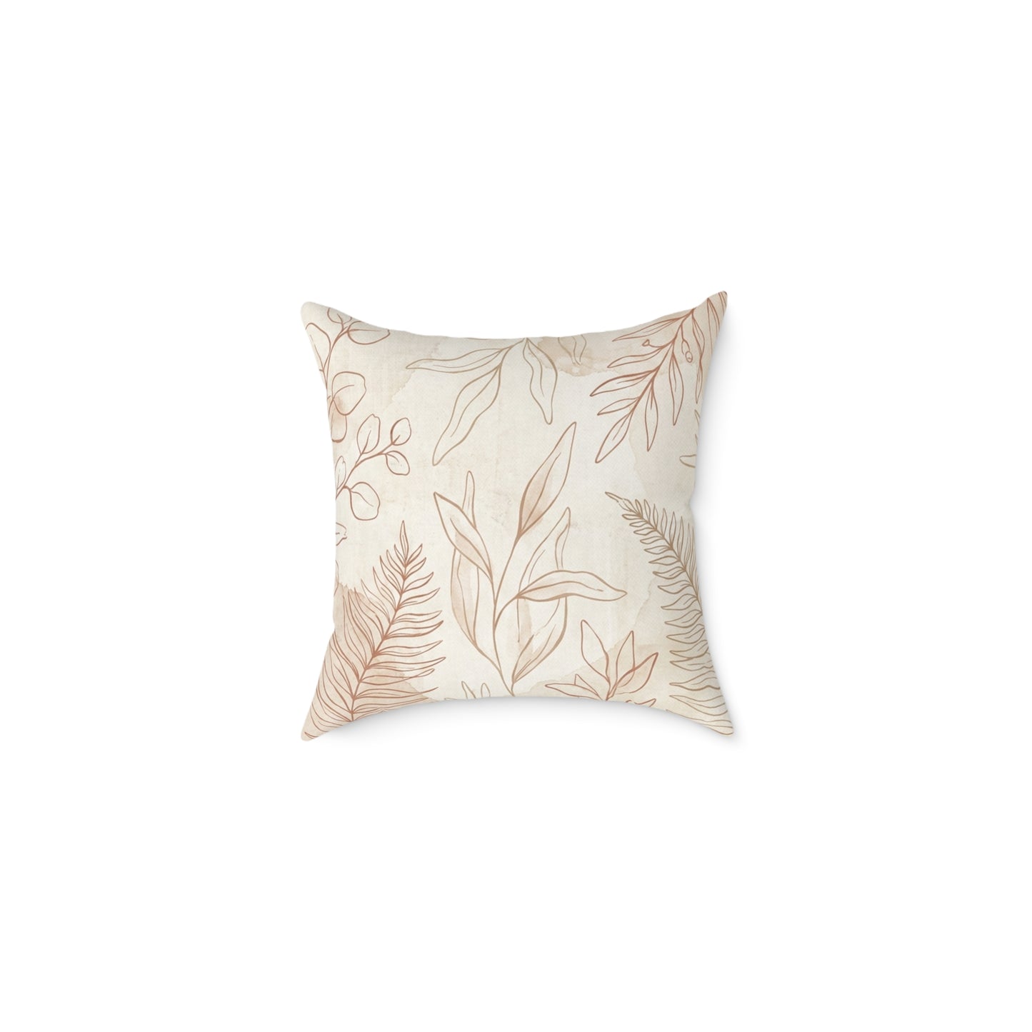 Botanical Neutral Square Pillow — Beige Watercolor Leaf Throw Cushion