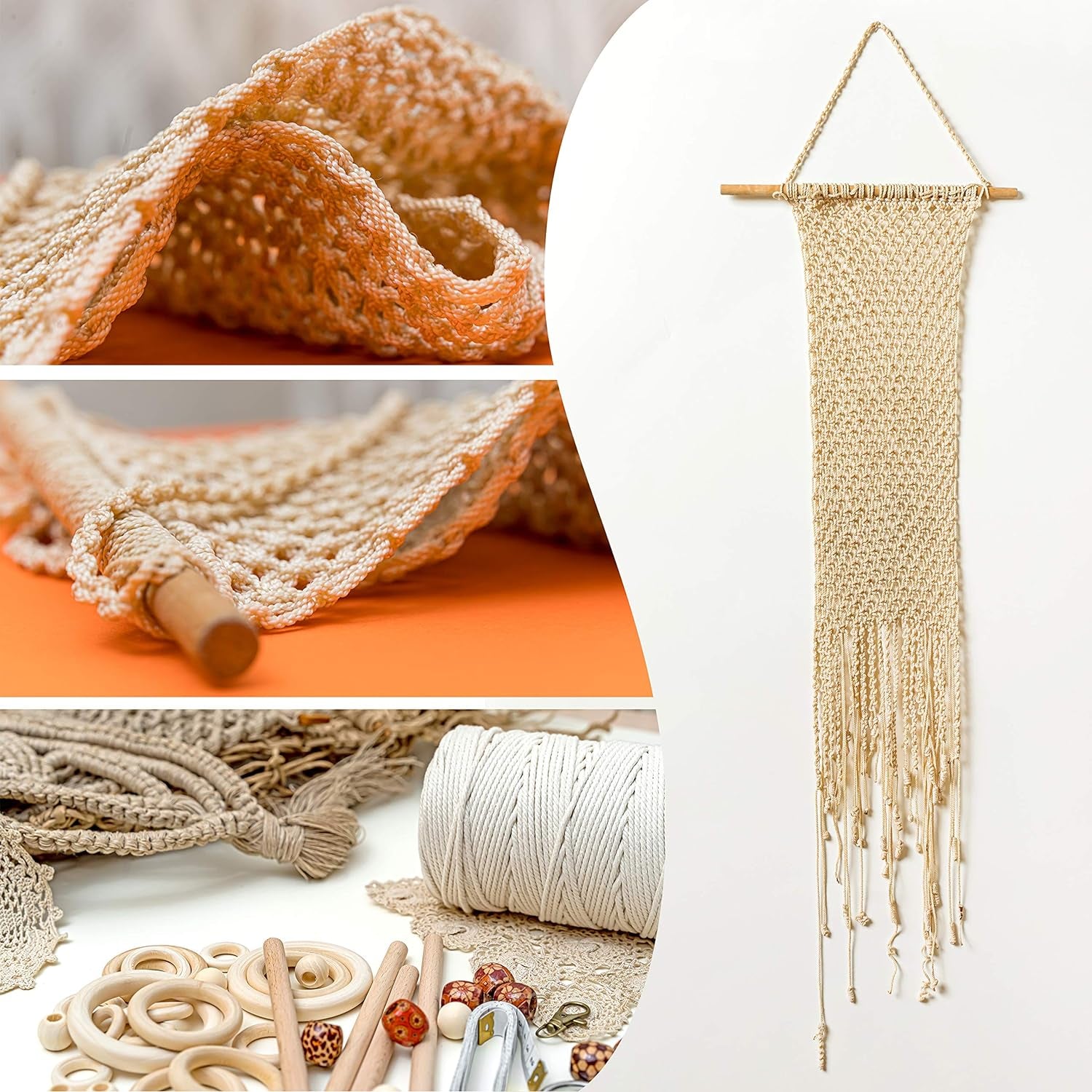 Macrame Kit - 227Pc Macrame Wall Hanging Kit. Macrame Plant Hanger Kit Supplies 225Y Macrame Cord 3Mm Beads Wood Dowels Rings E Book. Macrame Starter Set Hanging Plant DIY Craft Kits Adults Beginners