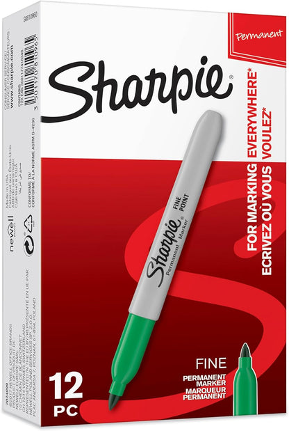 Permanent Markers, Fine Point, Green,12 Count