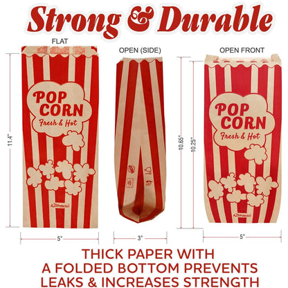 Popcorn Bags 2oz   Bulk Pack of 125   Large Brown & Red Individual Pop Corn