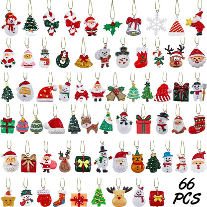 66 Pieces Mini Resin Christmas Ornaments Miniature Tiny Christmas Tree Ornament Figures with 65.6 Feet Gold Embroidery Thread for Christmas