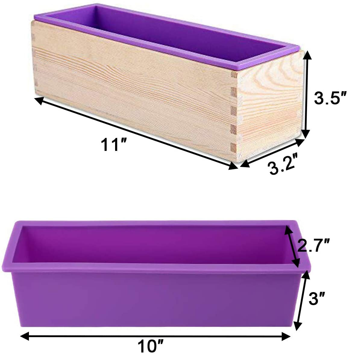 Silicone Soap Molds Kit-42 Oz Wooden Silicone Soap Rectangular Mold with Stainless Steel Wavy & Straight Scraper for Soap Cake Making (Purple)