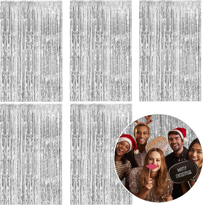 2 Pack Foil Curtain Backdrop Silver Metallic Tinsel Foil Fringe Curtains Photo Booth Props for Birthday Wedding Engagement Baby Shower Bachelorette Christmas Holiday Celebration Party Decorations