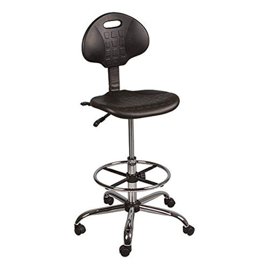 Adjustable Height Industrial Polyurethane Drafting Stool with Swivel Seat, Tilt Control and Foot Ring - Black (NOR-IAH1041-SO)