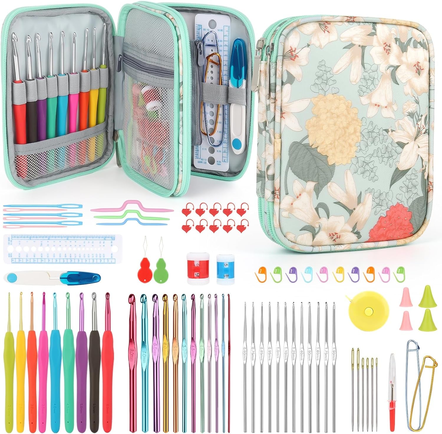 Crochet Hooks Kit with Case, 85-Piece, Ergonomic Crochet Needles Weave Yarn Kits DIY Hand Knitting Art Tools for Beginners and Experienced Crochet Lovers