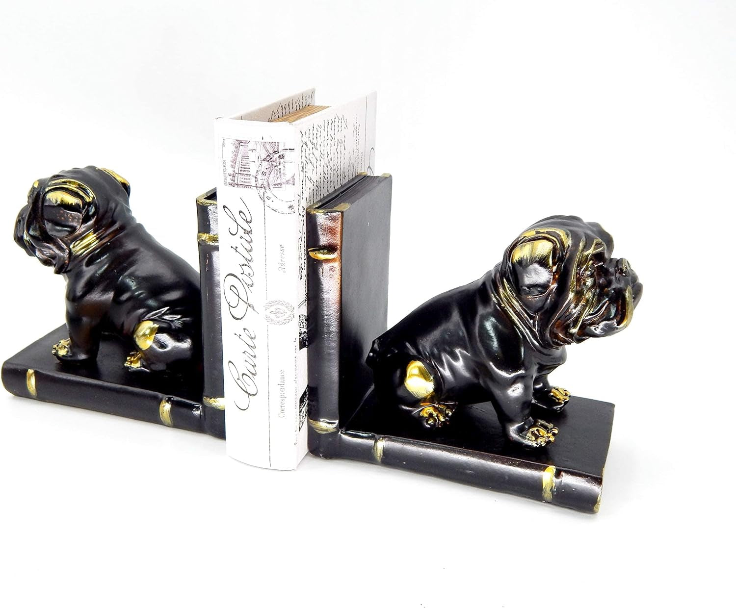 Bulldog Bookend Pug Mascot Boston Dog Statues Pet Rustic Unique Book Ends Farmhouse Home Office Books Shelves Stoppers Holder Nonskid Rustic Vintage Decorative Sculpture