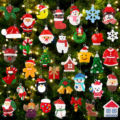 24Pcs Mini Christmas Ornaments Resin Set for Christmas Tree Decoration,Christmas Small 3D Resin Miniature Figurines for Christmas Hanging Ornaments Decoration