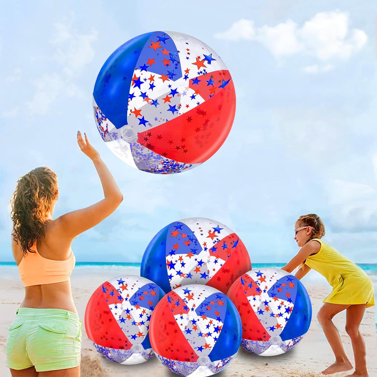 5 Pack Sequins Beach Balls Pool Toys Balls 16 Inch 24 Inch Confetti Glitters Inflatable Clear Beach Ball Swimming Pool Water Beach Toys Summer Outdoor Party Favors for Kids Adults