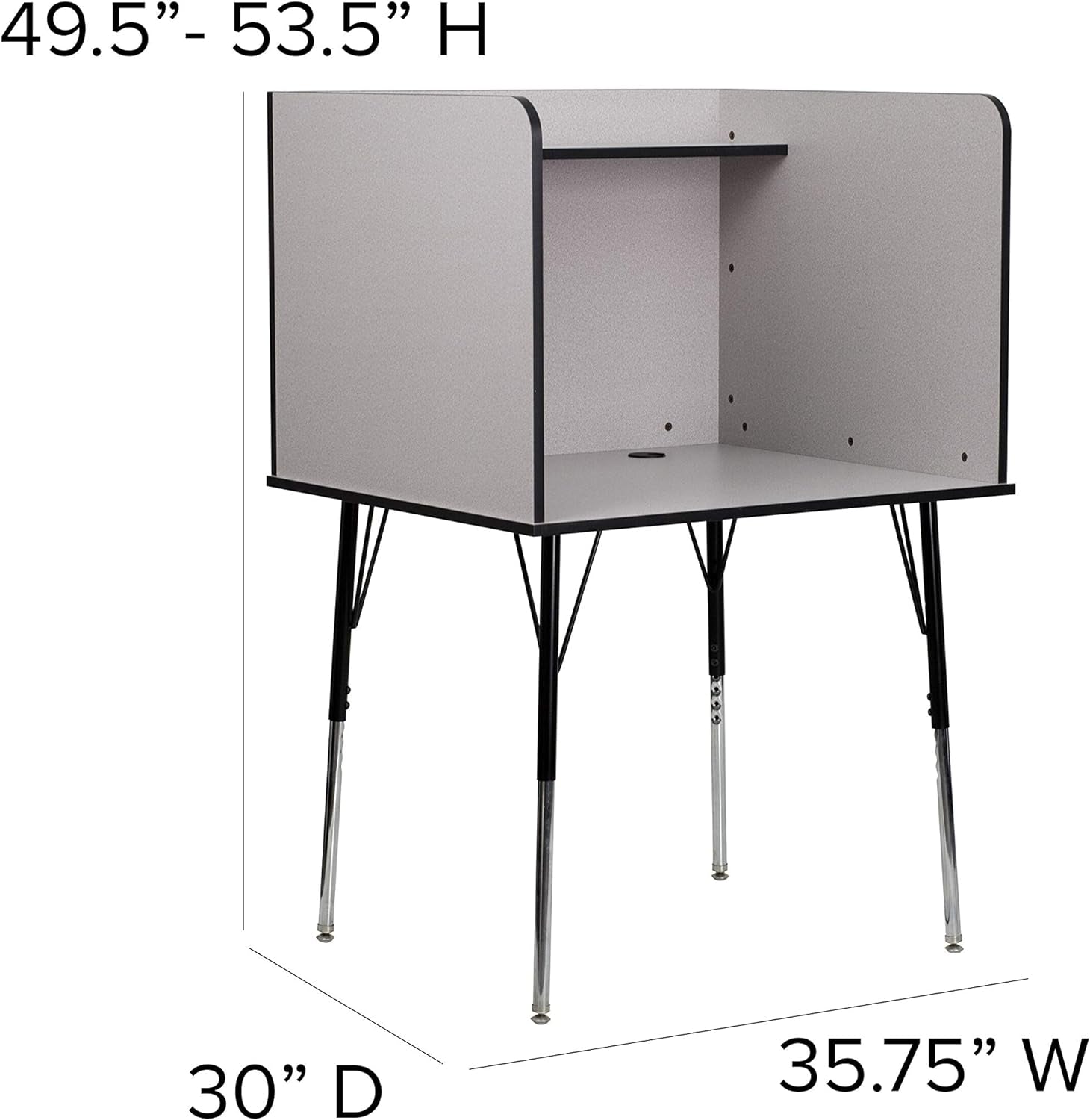 Study Carrel with Adjustable Legs and Top Shelf in Nebula Grey Finish