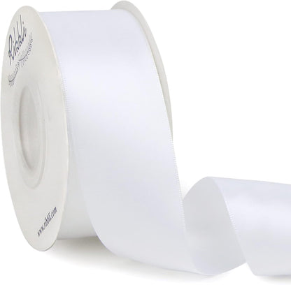 White Double Faced Satin Ribbon,1-1/2” X Continuous 25 Yards,Use for Bows Bouquet,Gift Wrapping,Wedding,Floral Arrangement