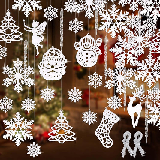 46 Snowflake Mixed Decoration Set for Winter Wonderland Christmas Tree Window Door Accessories