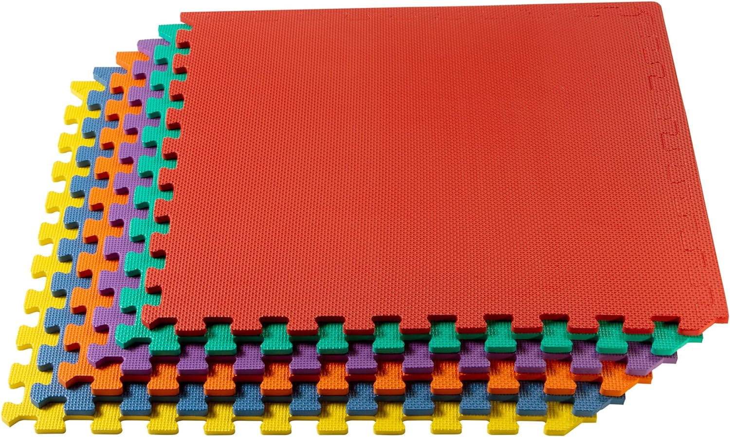 3/8 Inch Thick Multipurpose Exercise Floor Mat with EVA Foam, Interlocking Tiles, Anti-Fatigue for Home or Gym, 24 in X 24