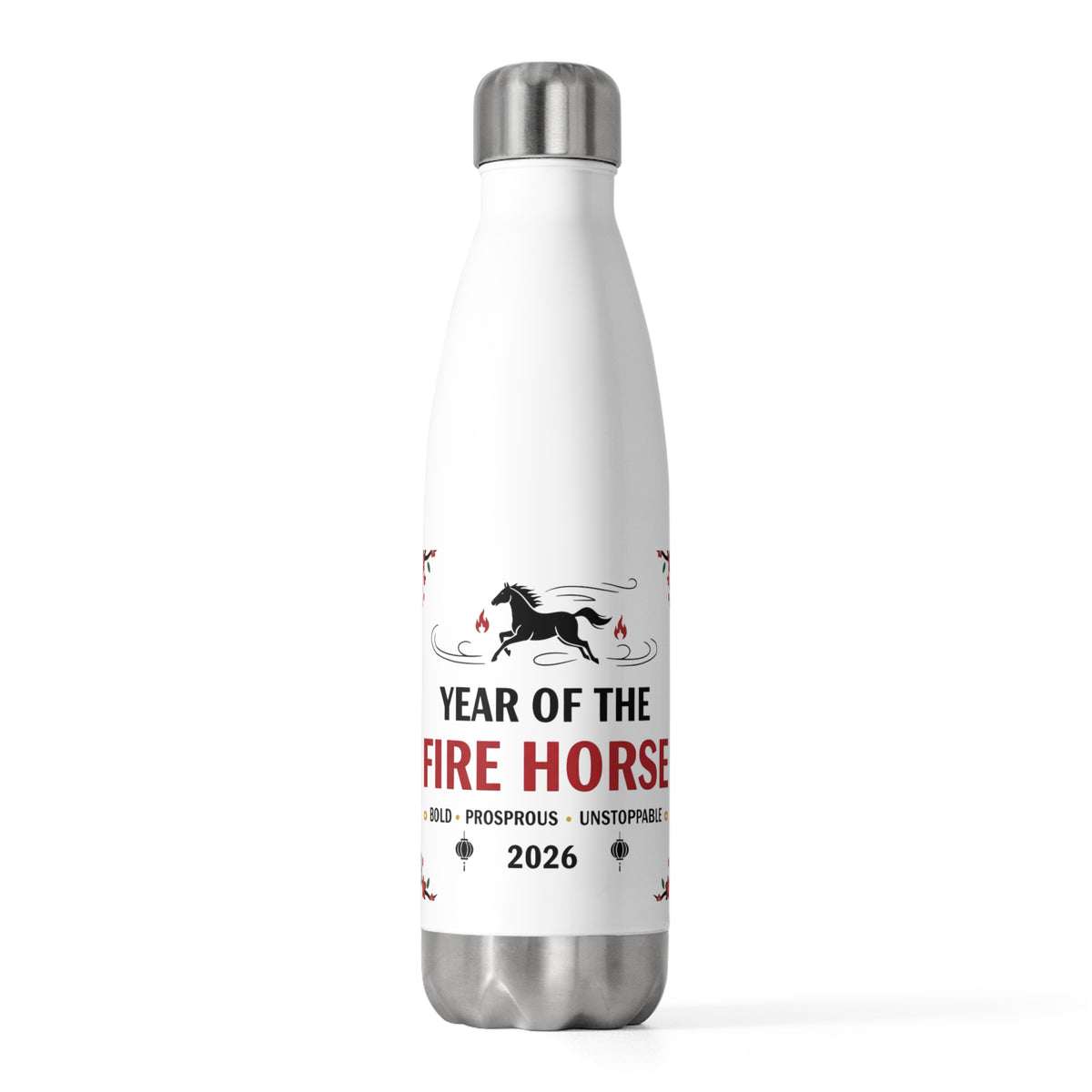 Fire Horse 2026 Lunar New Year | 20oz Insulated Stainless Steel Tumbler Bottle | Family & Teacher Gift | Red Gold CNY Style