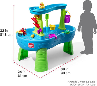 Rain Showers Splash Pond Toddler Water Table, Outdoor Kids Water Sensory Table, Ages 1.5+ Years Old, 13 Piece Water Toy Accessories, Blue & Green