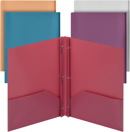 - Plastic Folders with Pockets and Prong, 5 Pack, Assorted Colors, Pocket Folders, Folders with Prongs, File Folders with Fasteners, 2 Pocket Folder, Folder with Pockets, Two Pocket Folder