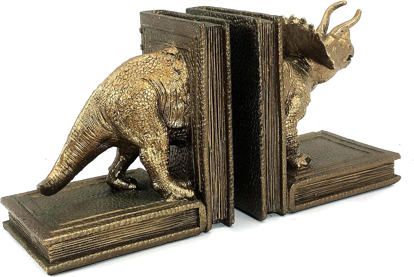 24223 Decorative Bookends Dinosaur Dragon Animal Art Statues Bookends Sculptures Figurine Heavy Nonskid Stoppers Bookshelf Holder Shelves Rack Dividers Library Office Home Decor Gold Vintage