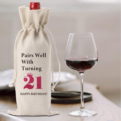 Funny 21St Birthday Gifts for Her Him Birthday Gifts for 21 Year Old Women Men Wine Bag Happy Anniversary 21St Birthday Party Supplies Decorations for Her Him Son Friends Wine Bags