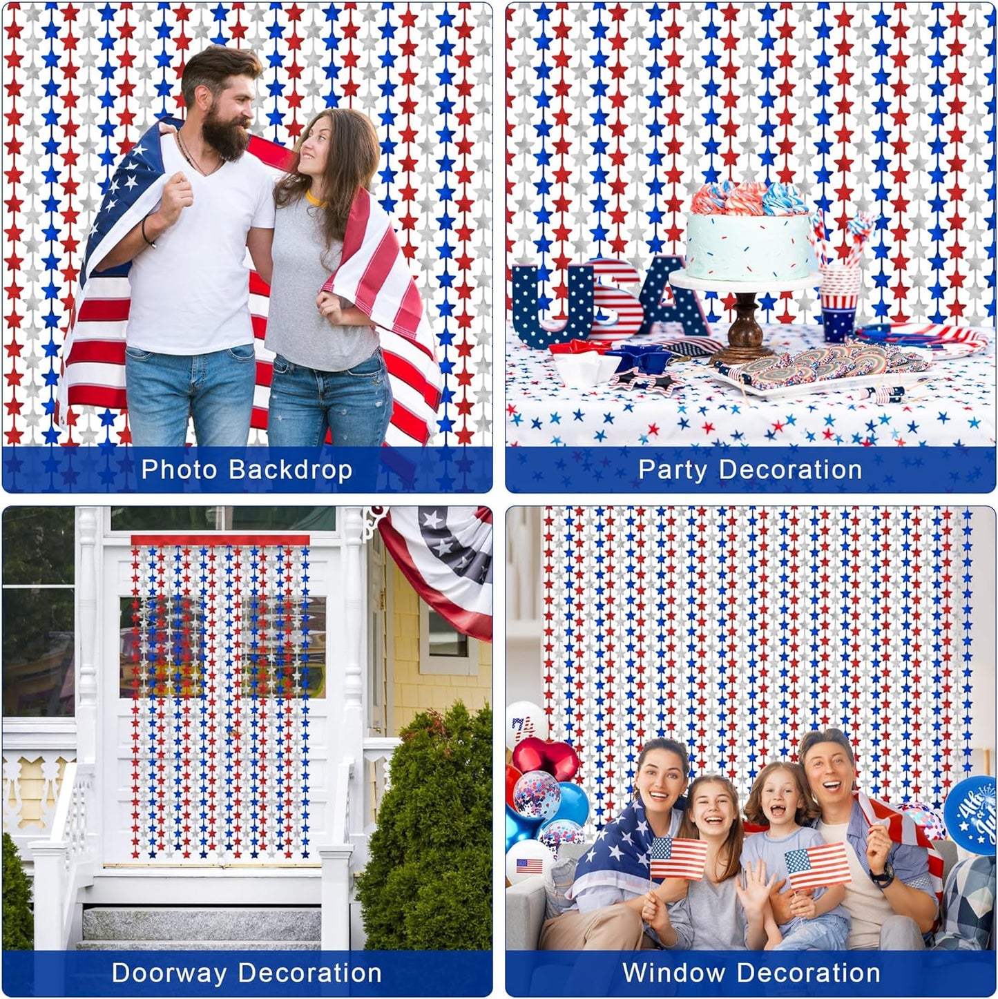 4Th of July Decorations Backdrop,2 Pack Fourth of July Party Photo Backdrop Patriotic Tinsel Foil Fringe Curtains,Red White and Blue Streamers Tinsel Backdrop,July 4Th Decor for Home,Front Door