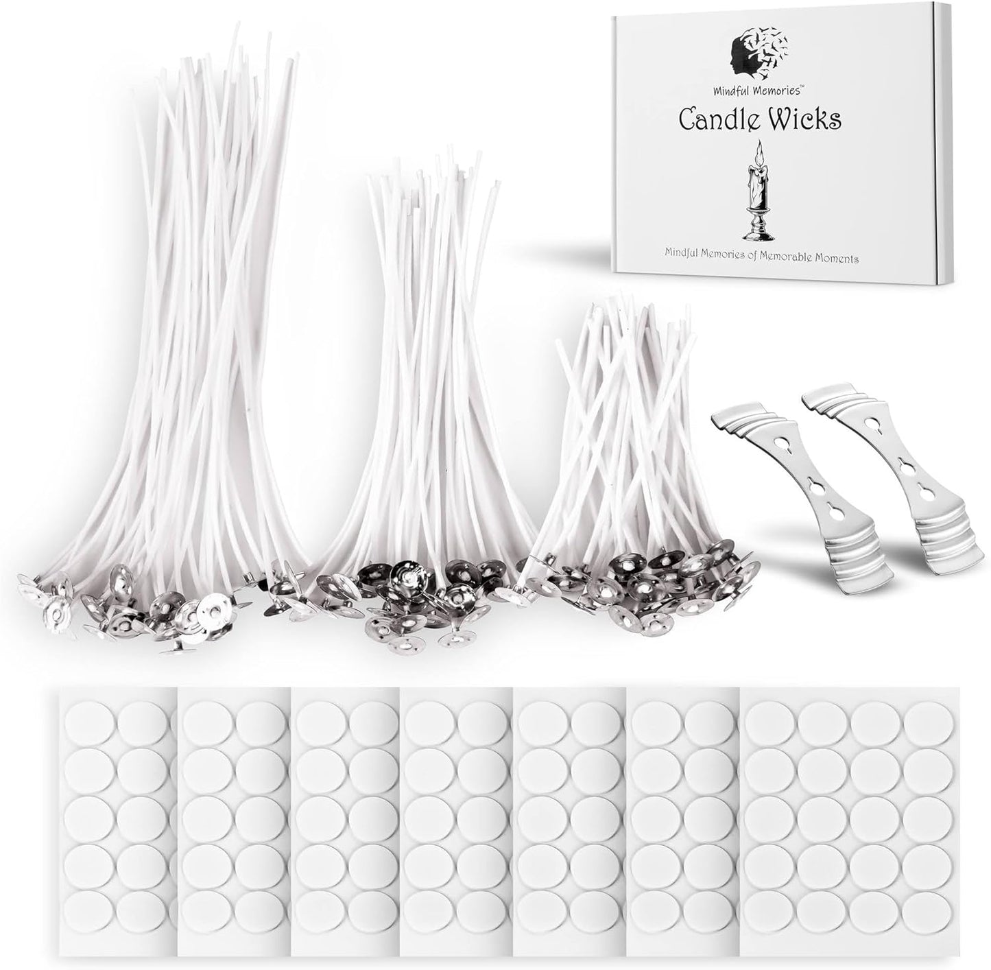 Candle Wicks 90 Pcs (4 Inch, 6 Inch, 8 Inch) with 2 Candle Wick Holders & 90 Wick Tab Stickers, Long Lasting Pre-Waxed & Tabbed Cotton Threads with No Black Smoke for Candle Making