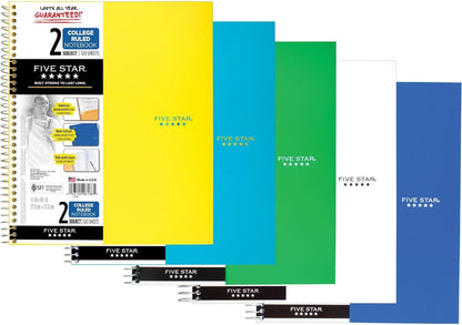 Spiral Notebook, 2 Subject, College Ruled Paper, 100 Sheets, 9-1/2" X 6", Color Selected for You, 1 Count (06180)