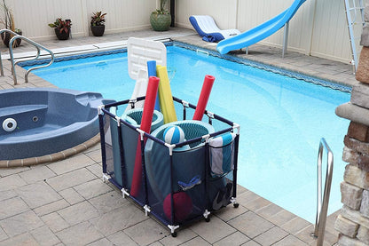 Pool Noodles Holder, Toys, Floats, Balls and Floats Equipment Mesh Rolling Storage Organizer Bin, Extra-Large, (47.2" W X 30.2" L X 34" H), Blue/White Style 455119