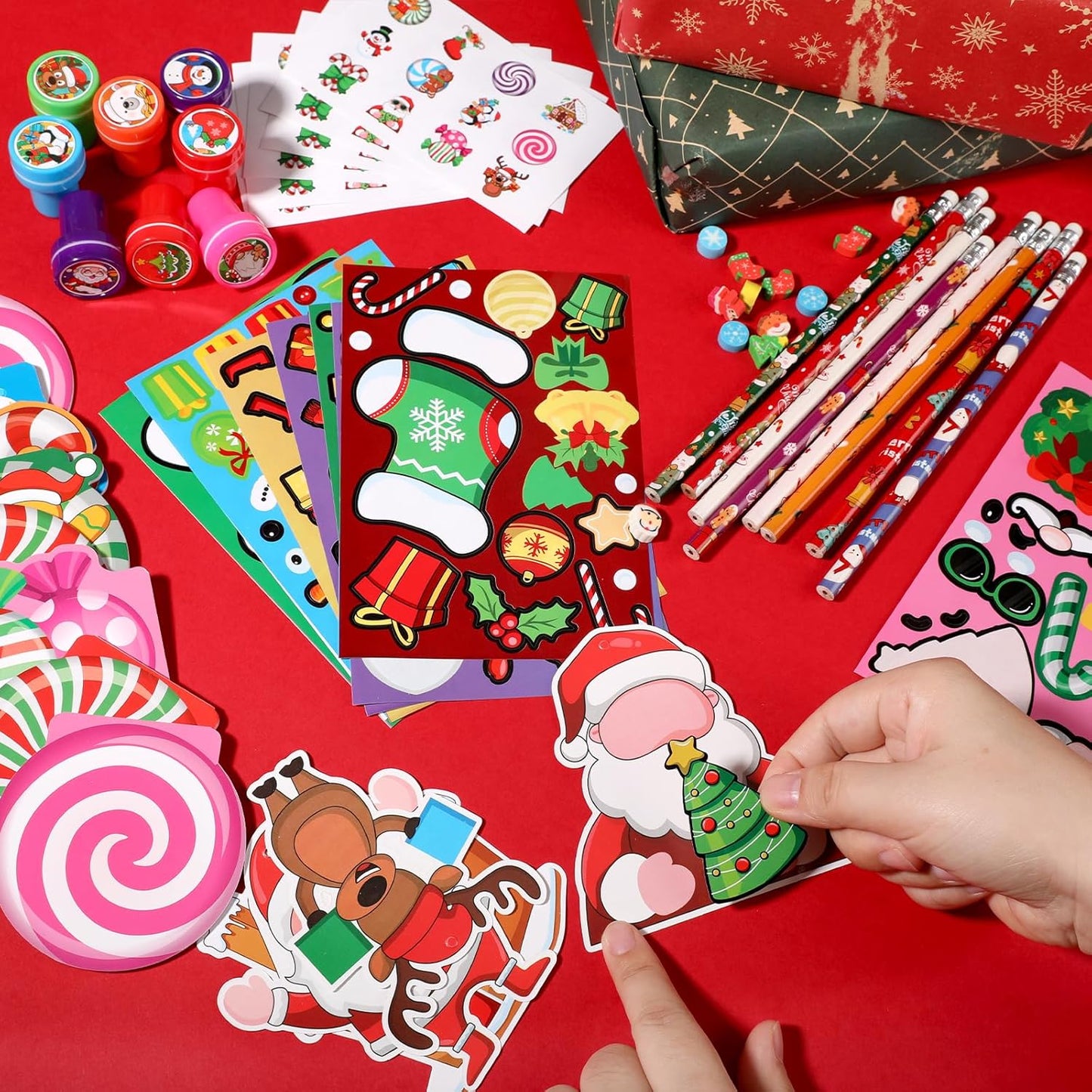 Christmas School Stationery Set Party Favors Xmas Classroom Gift Prizes Bulk for Students Kids Holiday Stockings Pinata Filler Christmas School Goodie Bag Stuffers Decor（12Set Gingerbread）