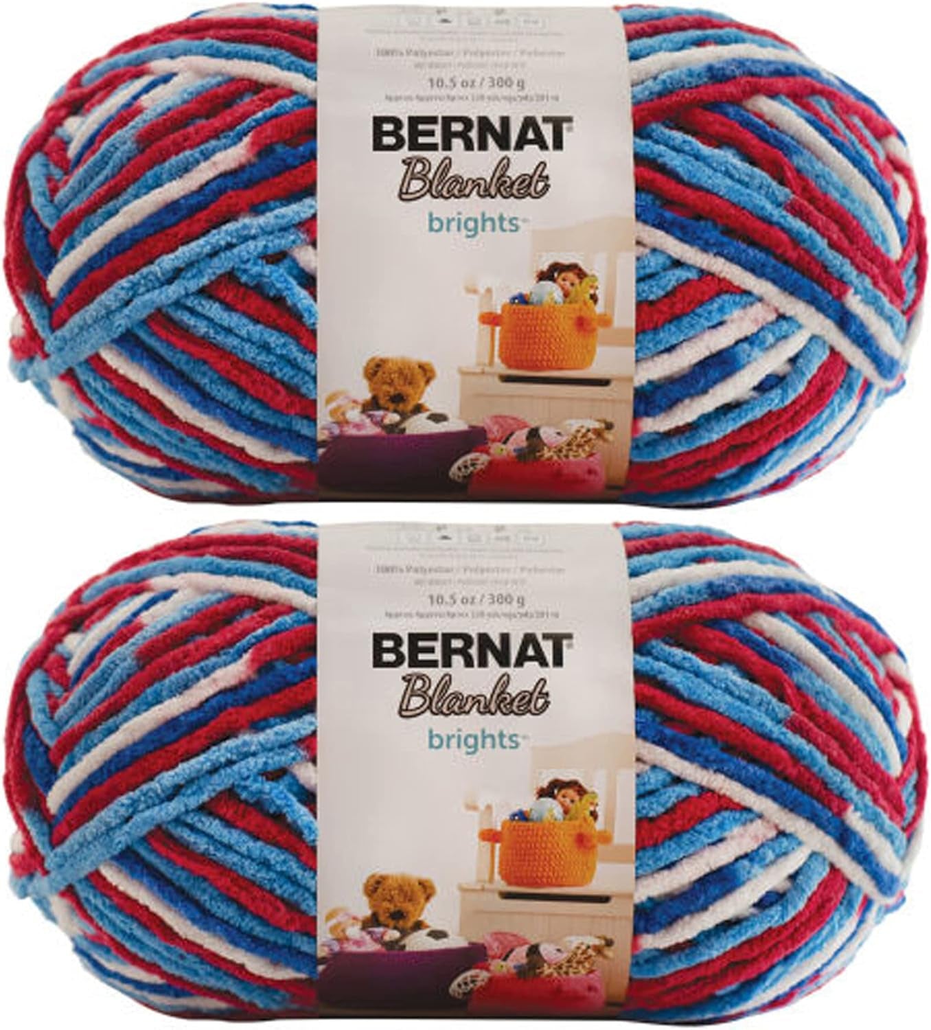 Blanket Brights Red White & Boom Yarn - 2 Pack of 300G/10.5Oz - Polyester - 6 Super Bulky - 220 Yards - Knitting/Crochet