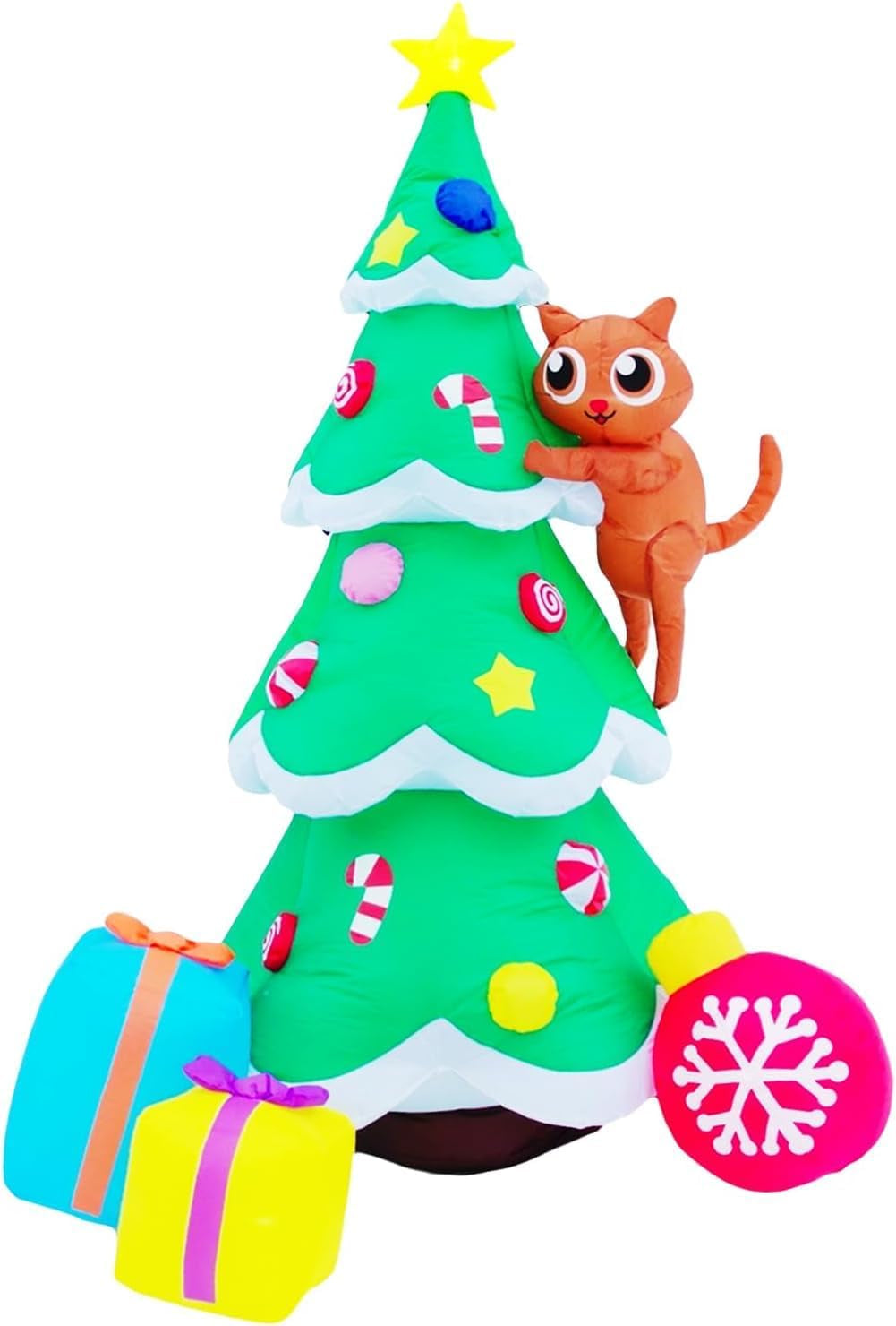 Christmas Decorations 6 FT Inflatable Christmas Tree with Gifts & Funny Cat Climbing on the Tree Holiday Blow up Outdoor/Indoor/House/Yard Decor with LED Lights and Free Storage Bag