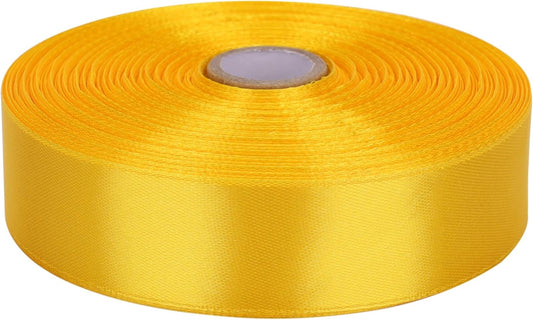 1 Inch Yellow Satin Ribbon 50 Yards Solid Fabric Ribbons Roll for Wedding Invitations, Bridal Bouquets, Sewing, Party Decorations, Gift Wrapping and More