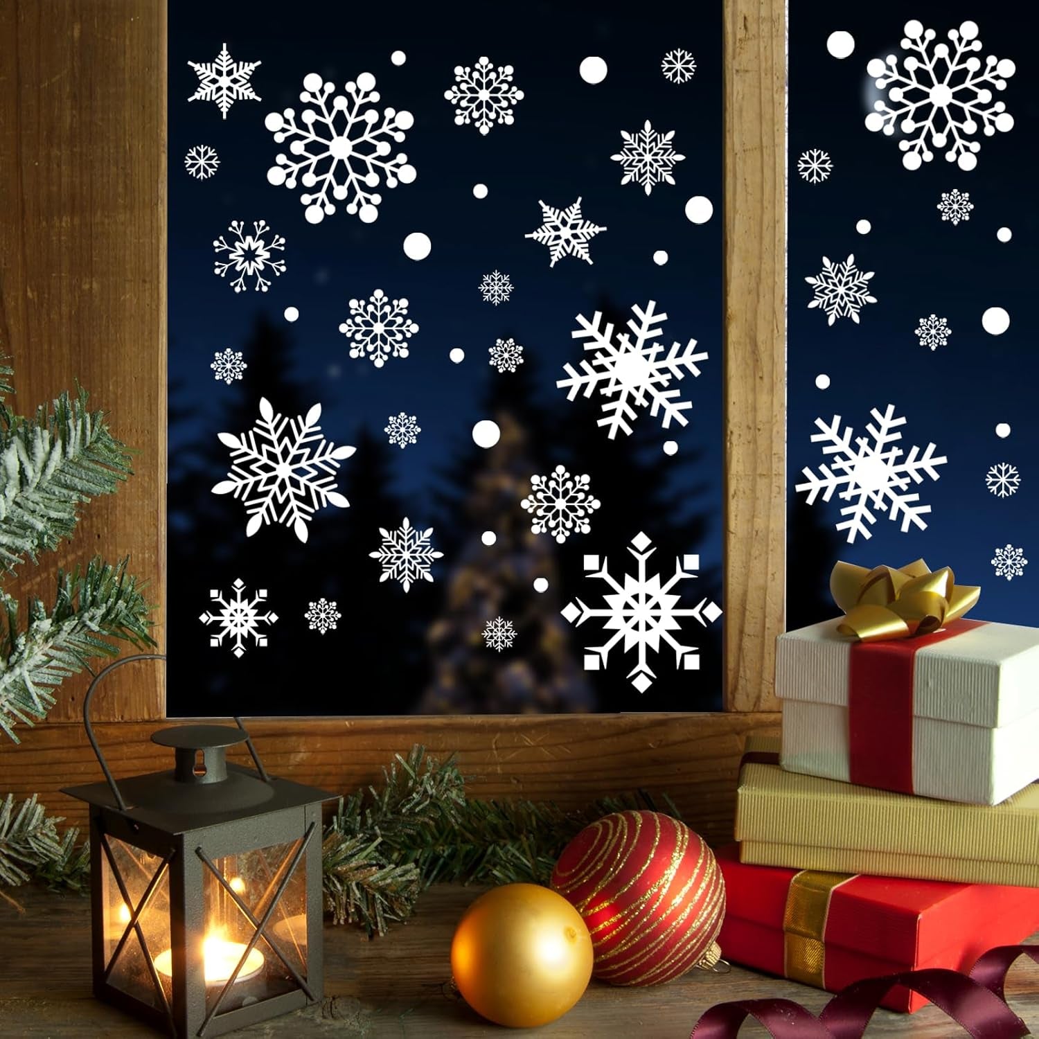 Christmas Decorations 480 Pcs Snowflakes Window Clings 8 Sheets Snowflakes Decor Double-Sides Christmas Window Glass Stickers Decals for Home Party Supplies