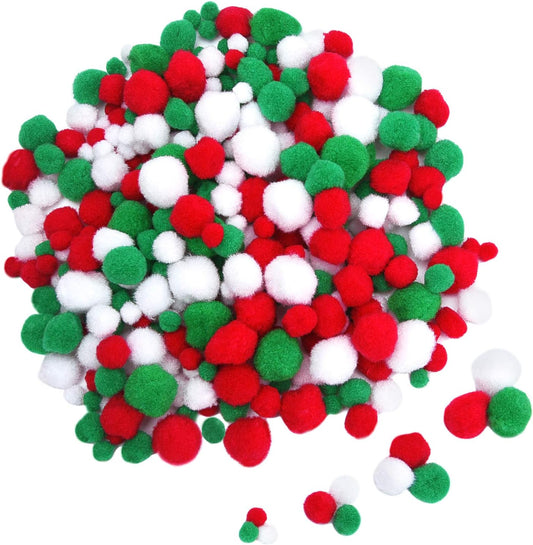 Christmas Pom Poms Pompoms for Art Crafts Gift Decorations, Red Green White, 400 Pieces