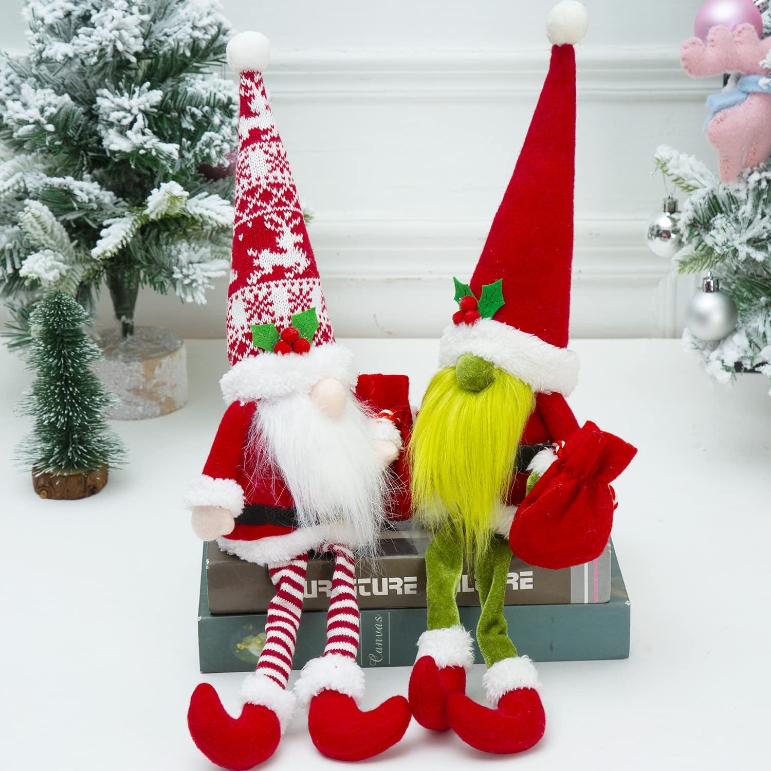 Christmas Decor, Christmas Gnomes Plush 2PCS Christmas Decorations for Home Holiday Party Gifts Christmas Elf Santa Gnome Ornaments Christmas Tiered Tray Decor