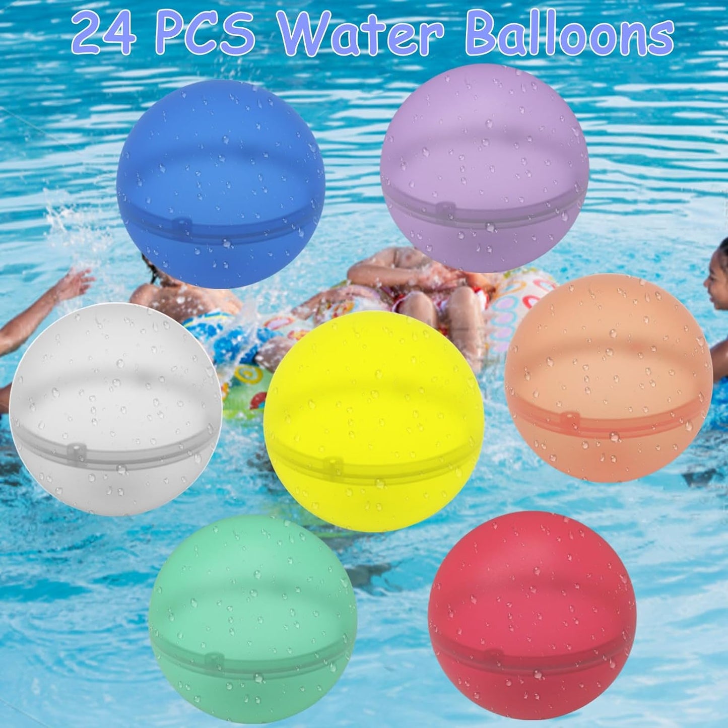 24 Pcs Water Balloons, Reusable Water Balloons,Water Balls for Kids, Soft Silicone Water Balloons Quick Fill, Kids Adults Water Games outside Summer Fun Party