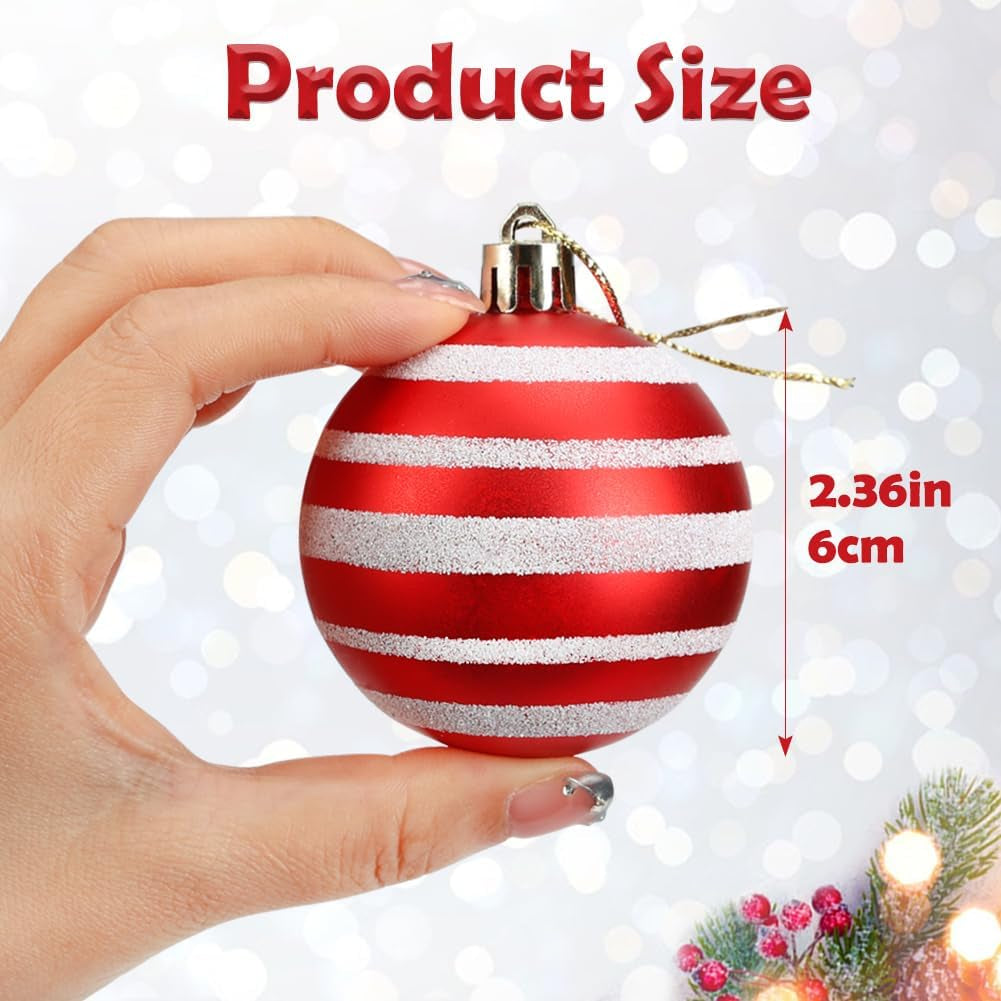 16PCS Christmas Ball Ornaments, 2.36 Inch Red and White Christmas Tree Ornaments with Glittering, Shatterproof Baubles for Christmas Tree Decorations, Wreaths, Garlands