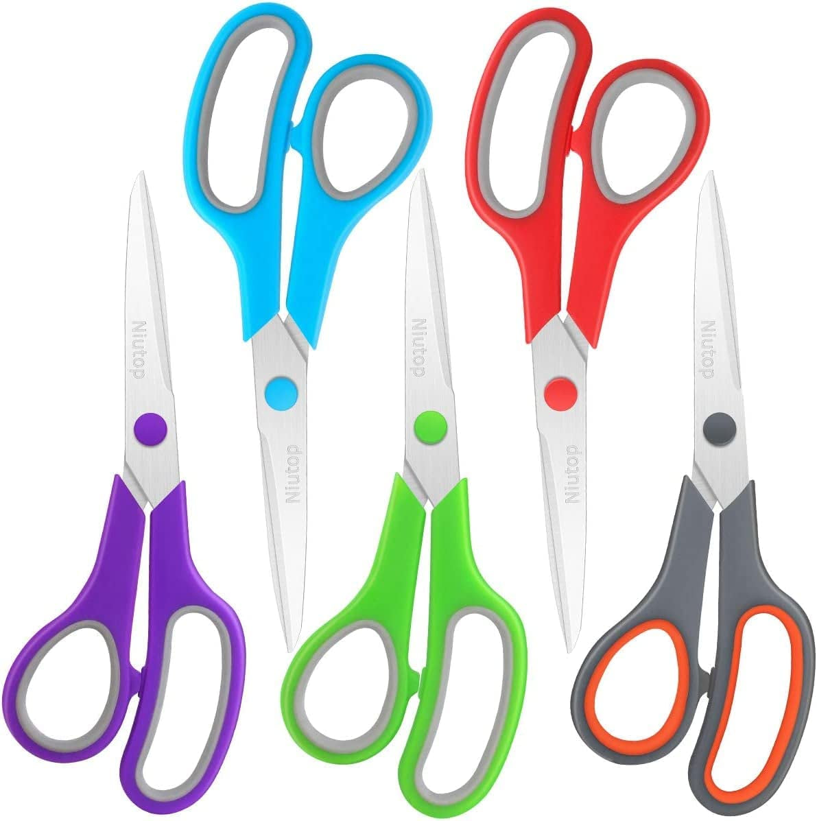 Scissors Bulk Set of 5-Pack,  8" Multipurpose Sharp Sewing Craft Fabric Scissors for Office Home High/Middle School Student Office Teacher Art Supplies, Soft Comfort-Grip Right/Left Handles